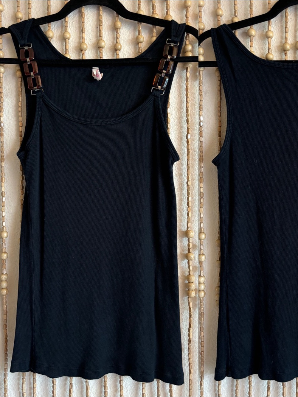 Me & Ko Y2K Vintage Black Ribbed Made in USA Beaded Geometric Chain Link Tank